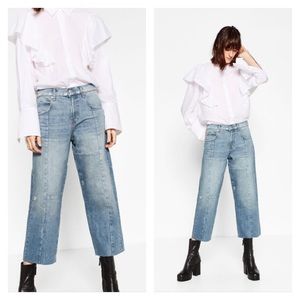 NWT Zara Cropped Patch Culotte Jeans High Rise sz2